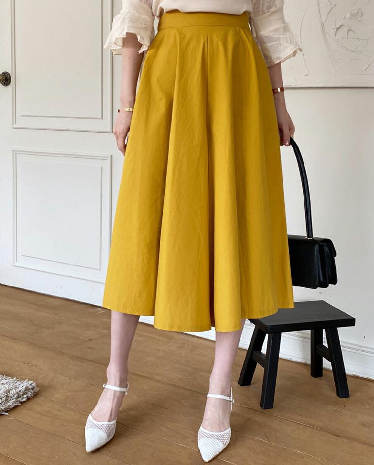 コットンフレアパンツ・全3色・b71927 レディース 【pt】パンツ ミディ 丈 単色 無地 シンプル 春 夏 秋 フレア ワイド ボリューム ウエストゴム ユニーク Aライン フレア スタイルアップ 綿 コットン フェミニン 黄色 カラーパンツ 黄色 韓国ファッション ハイホリHIHOLLI