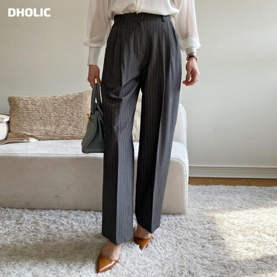 ピンストライプストレートスラックス・全2色・t71909 レディース 【pt】スラックス パンツ ロング 丈 ストレート ストライプ 柄 模様 春 夏 秋 冬 オフィスカジュアル ハイウエスト 脚長 ゆったり カジュアル きれいめ 韓国ファッション ハイホリHIHOLLI