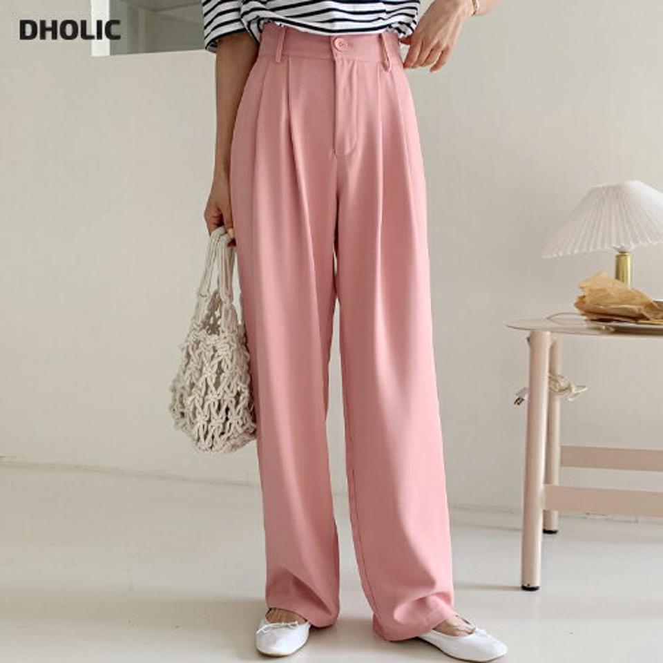 ハイウエストワイドスラックス・全5色・t00300 レディース 【pt】韓国ファッション ボトムス ロング ロングパンツ スラックスパンツ スラックス ハイウエスト ワイド ツータック 無地 シンプル ピンク フェミニン カジュアル カラーパンツ 春 秋