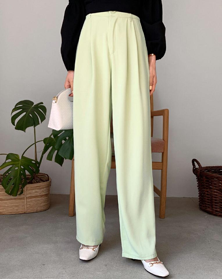 ハイウエストワイドスラックス・全5色・t00300 レディース 【pt】韓国ファッション ボトムス ロング ロングパンツ スラックスパンツ スラックス ハイウエスト ワイド ツータック 無地 シンプル ピンク フェミニン カジュアル カラーパンツ 春 秋