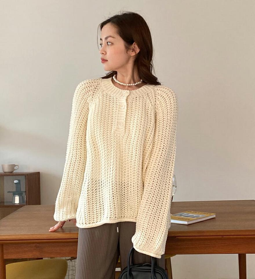 ハーフボタンラグランロールニット・全5色・t66376 レディース 【tops】ニット 長袖 パステル カラーニット シンプルニット 単色 柄 模様 ハーフ ラフ ゆったり 秋 冬 楽ちん カジュアル かわいい 可愛い ガーリー 韓国ファッション