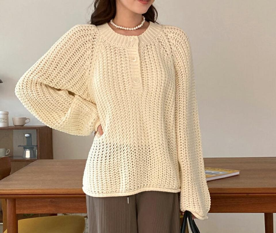 ハーフボタンラグランロールニット・全5色・t66376 レディース 【tops】ニット 長袖 パステル カラーニット シンプルニット 単色 柄 模様 ハーフ ラフ ゆったり 秋 冬 楽ちん カジュアル かわいい 可愛い ガーリー 韓国ファッション