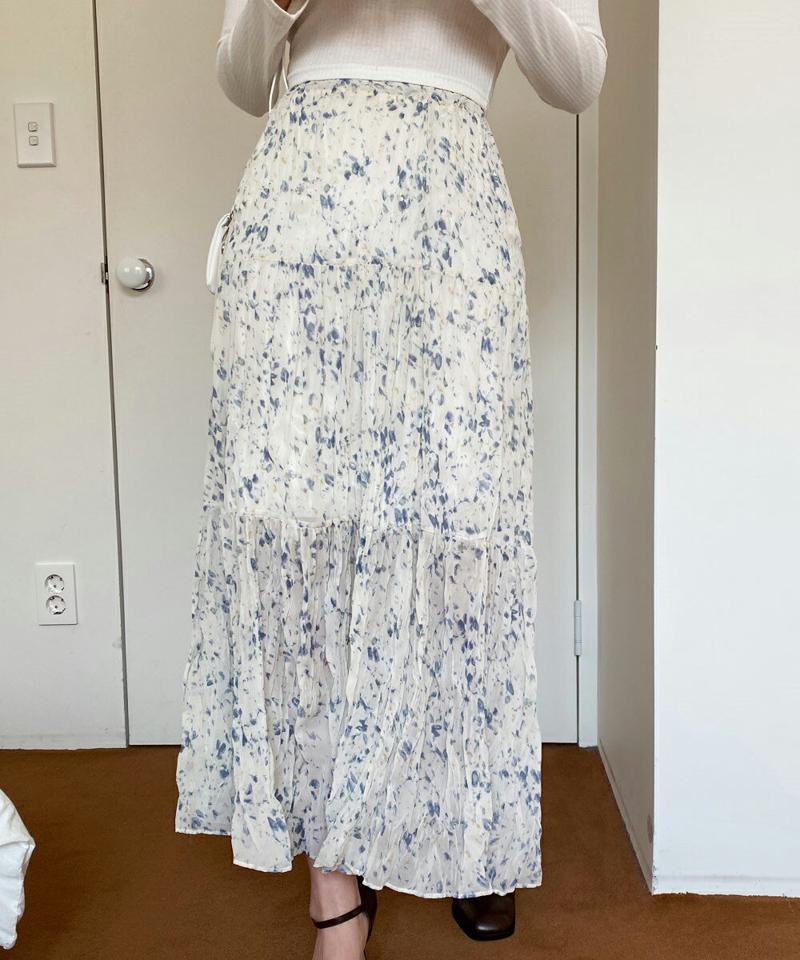 リンクルパターンティアードスカート・全3色・t66392 レディース 【sk】スカート ロング 丈 模様 柄 総柄 パステル 春 夏 リンクル ティアード 体型カバー 楽ちん ウエストゴム 揺れ感 上品 フェミニン 可愛い かわいい ガーリー 韓国ファッション