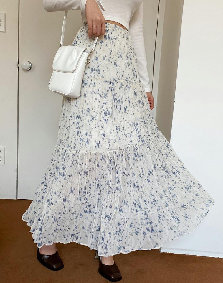リンクルパターンティアードスカート・全3色・t66392 レディース 【sk】スカート ロング 丈 模様 柄 総柄 パステル 春 夏 リンクル ティアード 体型カバー 楽ちん ウエストゴム 揺れ感 上品 フェミニン 可愛い かわいい ガーリー 韓国ファッション