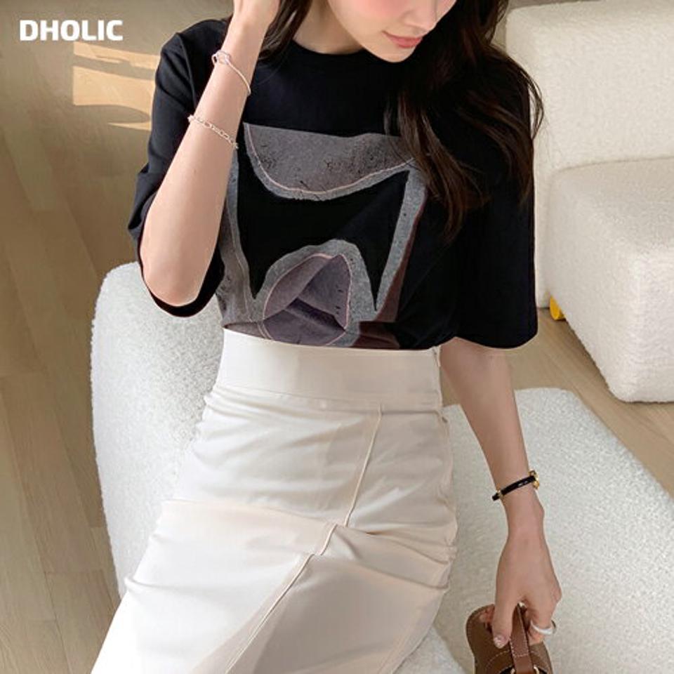 【10%OFF】コットングラフィックTシャツ・全3色・b71760 レディース 【tops】Tシャツ 半袖 柄 模様 コットン ビンテージ風 プリント 春 夏 スリット ゆったり 楽ちん カジュアル かわいい 可愛い 韓国ファッション ハイホリHIHOLLI セール SALE