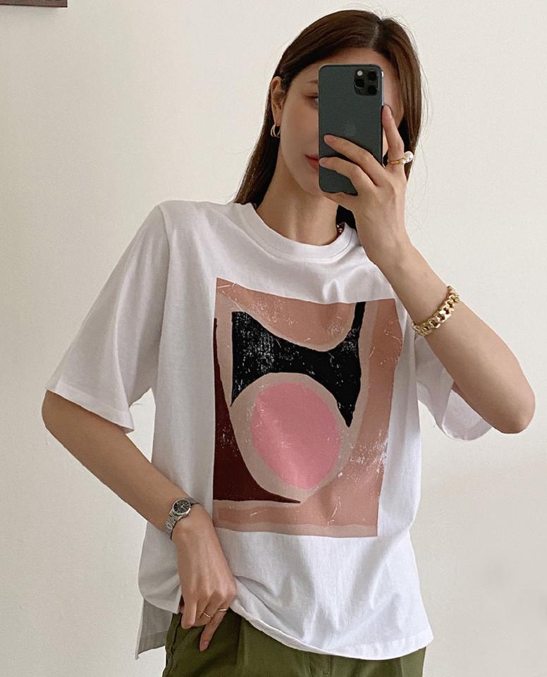 【10%OFF】コットングラフィックTシャツ・全3色・b71760 レディース 【tops】Tシャツ 半袖 柄 模様 コットン ビンテージ風 プリント 春 夏 スリット ゆったり 楽ちん カジュアル かわいい 可愛い 韓国ファッション ハイホリHIHOLLI セール SALE