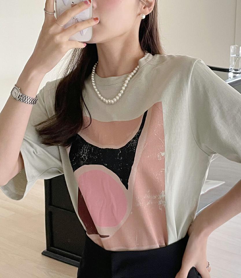 【10%OFF】コットングラフィックTシャツ・全3色・b71760 レディース 【tops】Tシャツ 半袖 柄 模様 コットン ビンテージ風 プリント 春 夏 スリット ゆったり 楽ちん カジュアル かわいい 可愛い 韓国ファッション ハイホリHIHOLLI セール SALE