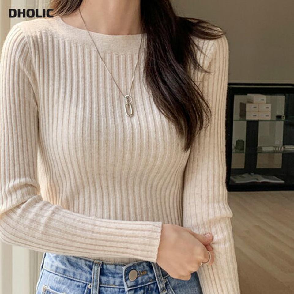 ≪人気商品再入荷≫スリムフィットボートネックニット・全4色・t71765 レディース 【tops】ニット 長袖 スリム 単色 無地 シンプル シンプルニット リブ リブニット カラーニット 秋 冬 パステル ボートネック 伸縮 韓国ファッション ハイホリHIHOLLI