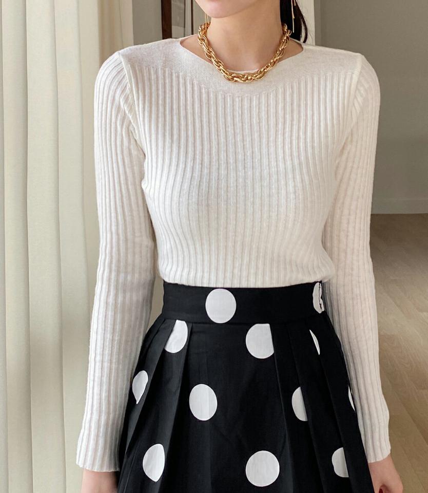 ≪人気商品再入荷≫スリムフィットボートネックニット・全4色・t71765 レディース 【tops】ニット 長袖 スリム 単色 無地 シンプル シンプルニット リブ リブニット カラーニット 秋 冬 パステル ボートネック 伸縮 韓国ファッション ハイホリHIHOLLI