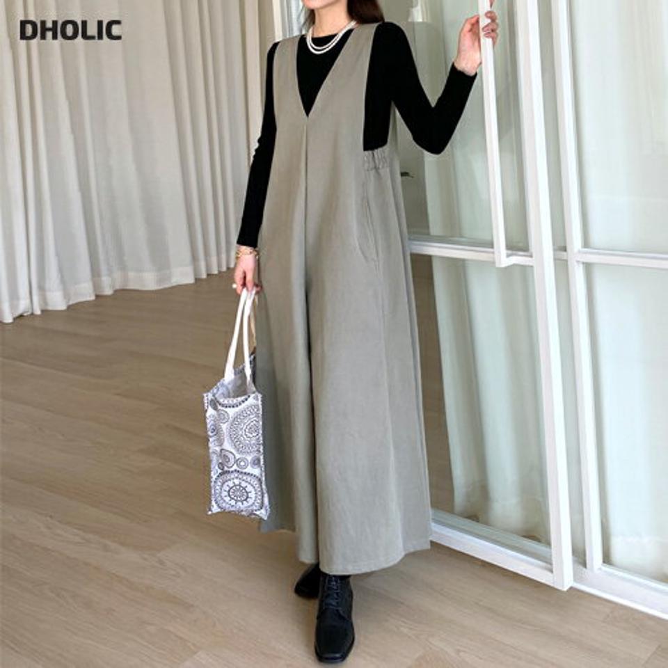 コットンワイドオールインワン・全3色・t71778 レディース 【pt】オールインワン パンツ ロング 丈 ノースリーブ Vネック 単色 無地 シンプル ワイド 楽ちん 春 夏 秋 冬 カジュアル フェミニン 韓国ファッション ハイホリHIHOLLI