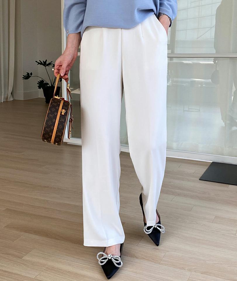 バックゴムストレートスラックス・全3色・b71781 レディース 【pt】パンツ ロング 丈 スラックス ストレート 無地 単色 シンプル 春 夏 秋 冬 オフィスカジュアル 楽ちん ゴム ワイド きれいめ 大人っぽ 韓国ファッション ハイホリHIHOLLI