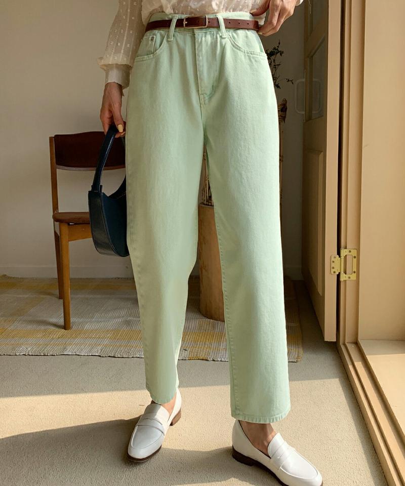 【10%OFF】セミテーパードコットンパンツ・全3色・t00467 レディース 【pt】韓国ファッション ボトムス ロング ロングパンツ セミテーパード コットンパンツ ワイド ベルトループ 無地 シンプル フェミニン カジュアル 黄緑 春 秋 PTセール