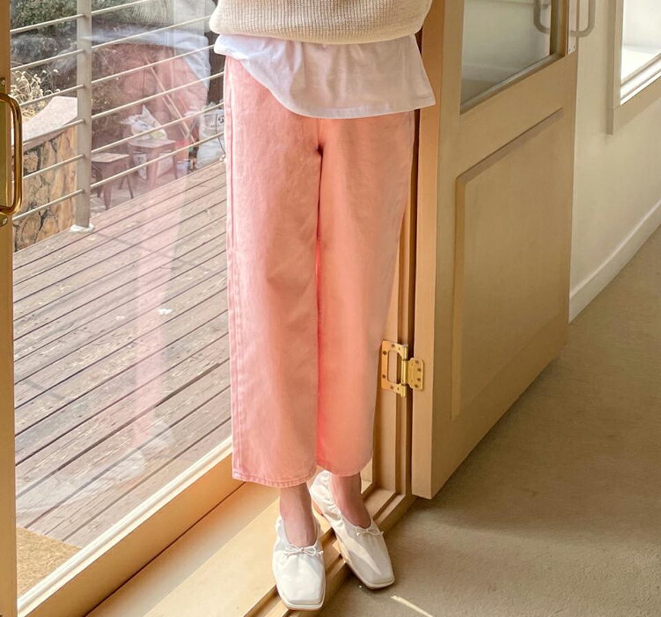 【10%OFF】セミテーパードコットンパンツ・全3色・t00467 レディース 【pt】韓国ファッション ボトムス ロング ロングパンツ セミテーパード コットンパンツ ワイド ベルトループ 無地 シンプル フェミニン カジュアル 黄緑 春 秋 PTセール