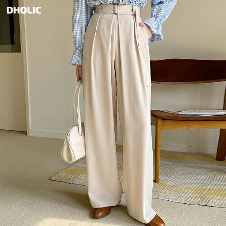 ベルト付ツータックワイドスラックス・全3色・b00468 レディース 【pt】韓国ファッション ボトムス ロング ロングパンツ スラックスパンツ スラックス ツータック ベルト付 ツータック ワイド 無地 シンプル フェミニン カジュアル 春 秋