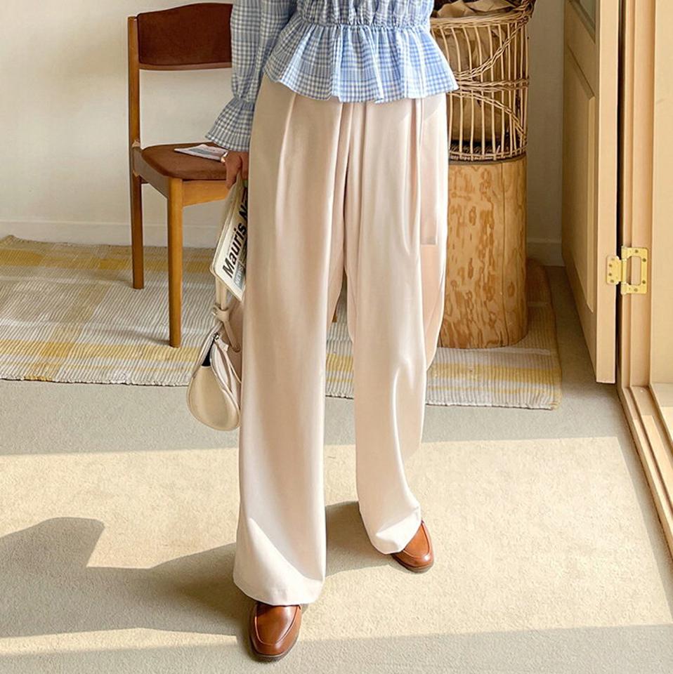 ベルト付ツータックワイドスラックス・全3色・b00468 レディース 【pt】韓国ファッション ボトムス ロング ロングパンツ スラックスパンツ スラックス ツータック ベルト付 ツータック ワイド 無地 シンプル フェミニン カジュアル 春 秋