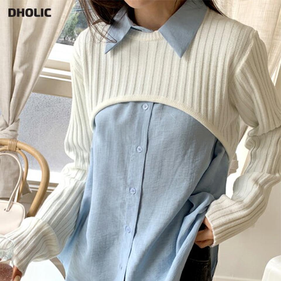 リブボレロ風ニット・全4色・t00482 レディース 【tops】韓国ファッション トップス ニット 大人 長袖 ラウンドネック ボレロ風 クロップド丈 無地 シンプル フェミニン カジュアル デイリー 春 秋