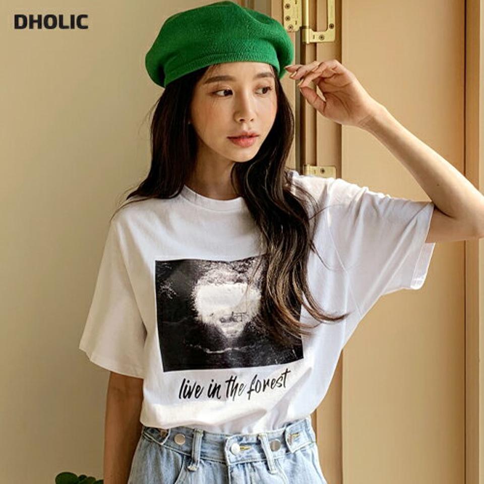 ラウンドフォトプリントTシャツ・全3色・b00492 レディース 【tops】韓国ファッション トップス Tシャツ 大人 半袖 ラウンドネック レタリング 英字 ロゴ フォトプリント ルーズ シンプル フェミニン カジュアル デイリー 夏 春 秋