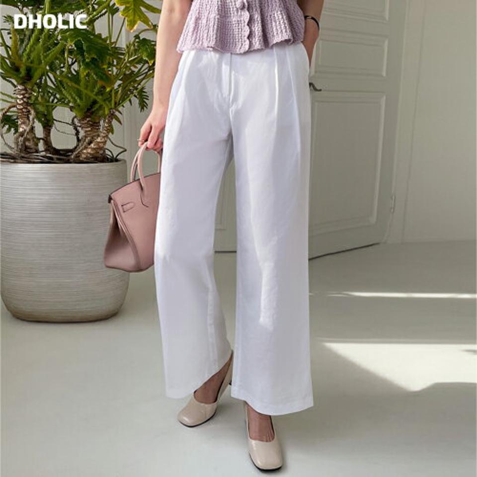 くるみボタンタックコットンパンツ・全3色・t00278 レディース 【pt】パンツ ロング 丈 単色 無地 シンプル 春 夏 コットン 綿 ボタン クルミ ストレート ワイド ナチュラル 爽やか 上品 カジュアル 大人っぽ 韓国ファッション ハイホリHIHOLLI