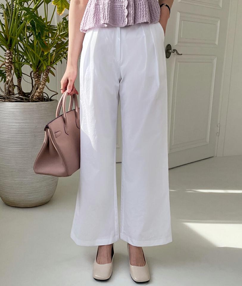 くるみボタンタックコットンパンツ・全3色・t00278 レディース 【pt】パンツ ロング 丈 単色 無地 シンプル 春 夏 コットン 綿 ボタン クルミ ストレート ワイド ナチュラル 爽やか 上品 カジュアル 大人っぽ 韓国ファッション ハイホリHIHOLLI