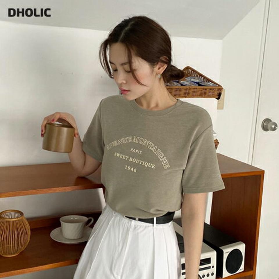ラウンドレタリングTシャツ・全4色・t66805 レディース 【tops】Tシャツ 半袖 ロゴ ロゴT 模様 パステル くすみ 春 夏 カジュアル フェミニン レーヨンブレンド 楽ちん かわいい 可愛い シンプル 韓国ファッション