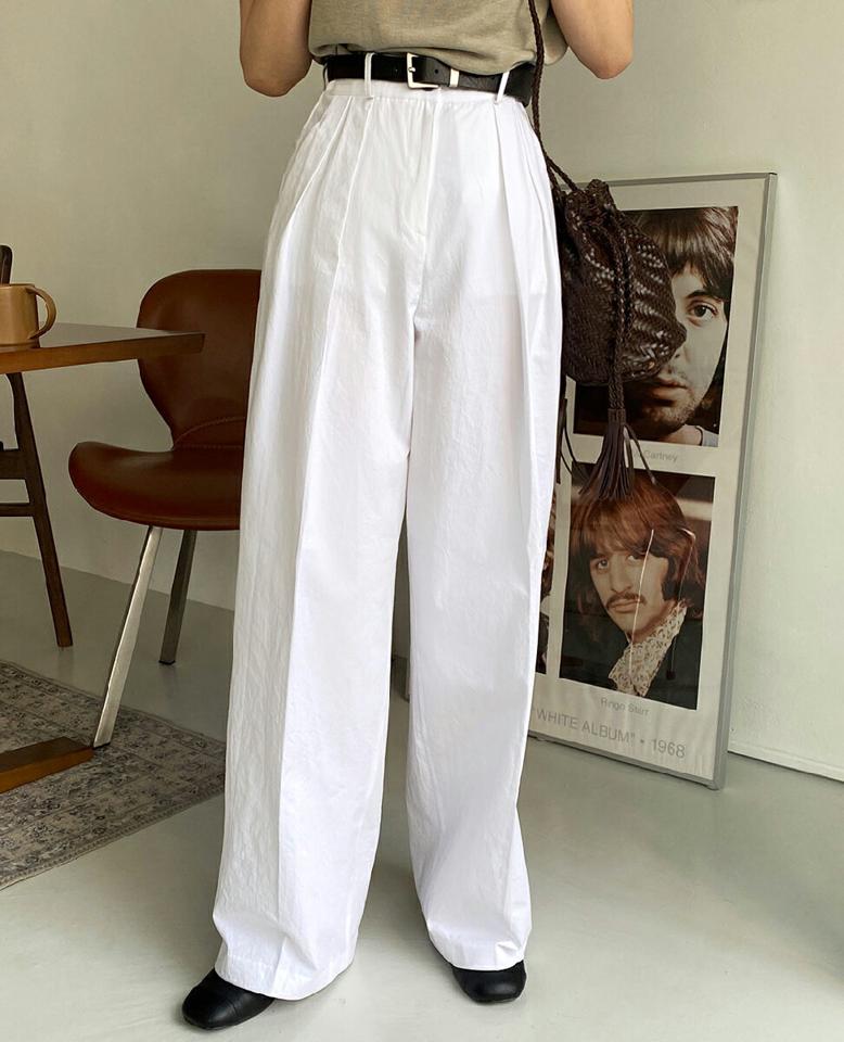 ツータックコットンワイドパンツ・全4色・t66829 レディース 【pt】パンツ ロング 丈 単色 無地 シンプル タック コットン 綿 ワイド カジュアル 大人っぽ ハイウエスト 脚長 春 夏 秋 冬 韓国ファッション