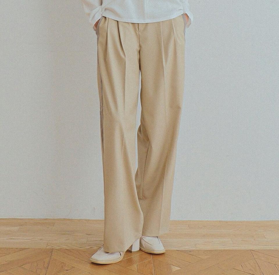 サイドダブルラインワイドスラックス・全3色・a00226 レディース 【pt】パンツ ロング 丈 スラックス ワイド ライン 配色 ライン ハイウエスト ゴム 春 秋 冬 カジュアル 大人っぽ 脚長 パステル 韓国ファッション ハイホリHIHOLLI