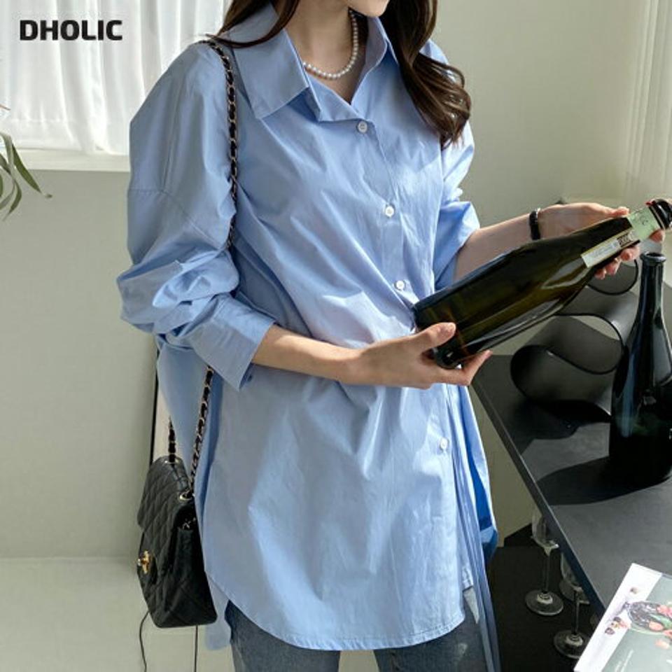 ストラップオーバーフィットシャツ・全3色・t00263 レディース 【bl】シャツ 長袖 襟 ボタン ユニーク ストラップ パステル 無地 単色 シンプル ドロップショルダー ロング丈 水色 ラフ ゆったり きれいめ 大人っぽ 韓国ファッション ハイホリHIHOLLI