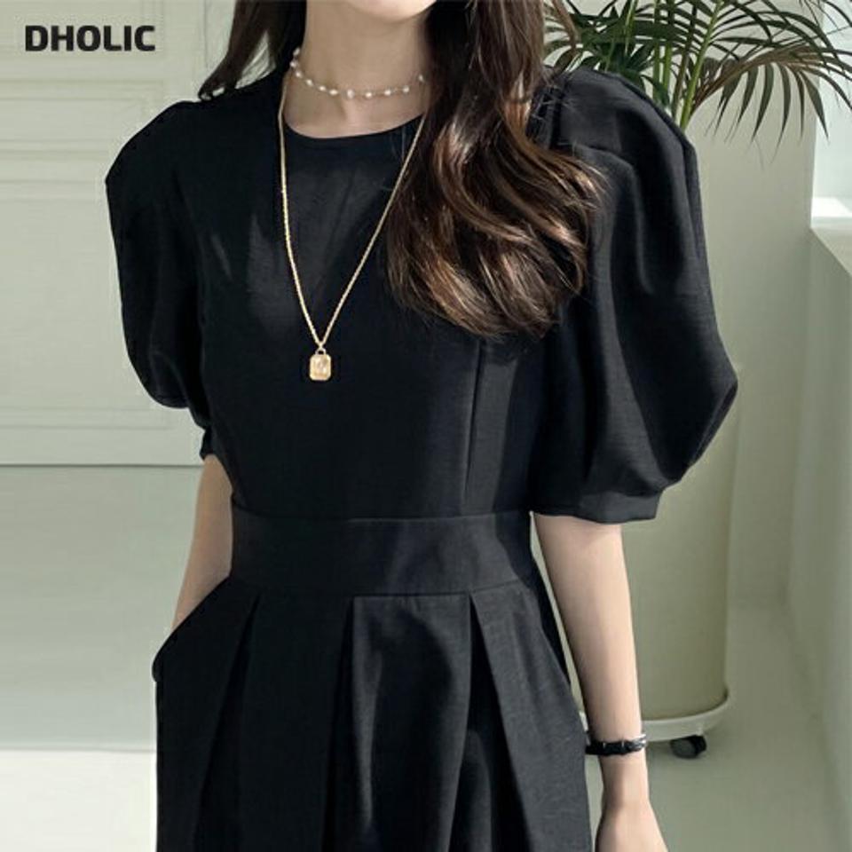 【マラソンSALE】パフスリーブオールインワン・全1色・b00270 レディース 【pt】オールインワン 半袖 ロング 丈 パンツ 単色 無地 シンプル パフスリーブ ワイド 春 秋 夏 フェミニン カジュアル 大人 二の腕カバー きれいめ 韓国ファッション ハイホリHIHOLLI