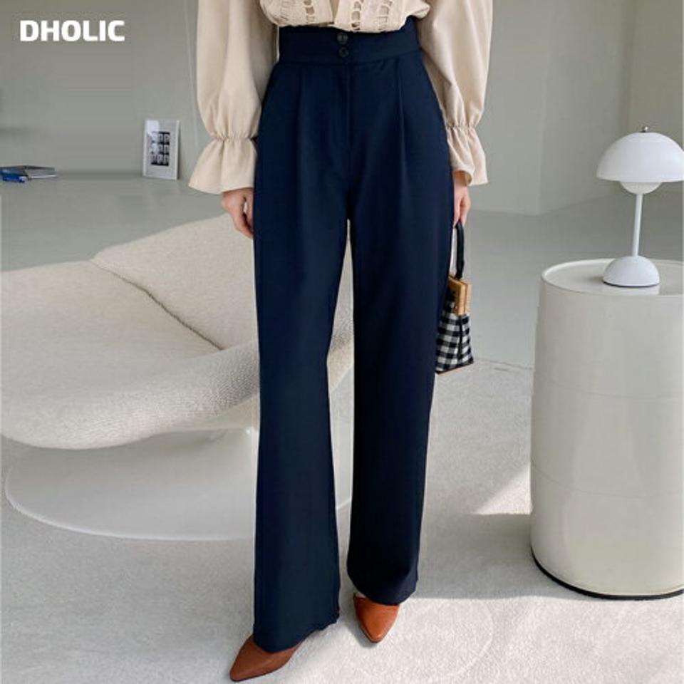 ツーボタンワイドスラックス・全3色・t00279 レディース 【pt】スラックス パンツ ロング 丈 単色 無地 シンプル 春 秋 ボタン ワイド オフィスカジュアル ダーツライン ハイウエスト 脚長 フェミニン カジュアル 大人 韓国ファッション ハイホリHIHOLLI