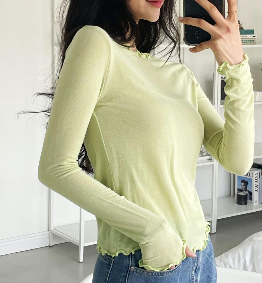 メロウヘムスリムTシャツ・全4色・t66860 レディース 【tops】韓国ファッション トップス Tシャツ 大人 長袖 ボートネック メロウヘム スリム レーヨン混 無地 シンプル かわいい フェミニン カジュアル デイリー 春 秋