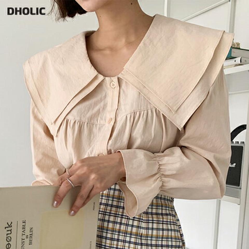 ダブルビッグセーラーカラーブラウス・全3色・t66869 レディース 【bl】韓国ファッション トップス ブラウス 長袖 カラーネック ダブルカラー ビッグカラー セーラーカラー ギャザー 無地 シンプル かわいい カジュアル フェミニン 春 秋