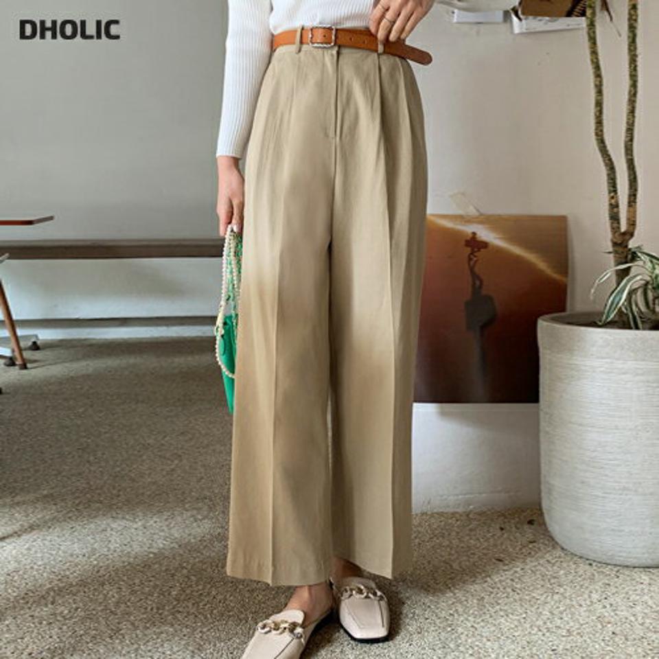 コットンワイドスラックス・全4色・t66887 レディース 【pt】韓国ファッション ボトムス ロング ロングパンツ スラックスパンツ スラックス コットン ワイド ストレート ツータック 無地 シンプル フェミニン カジュアル 春 秋