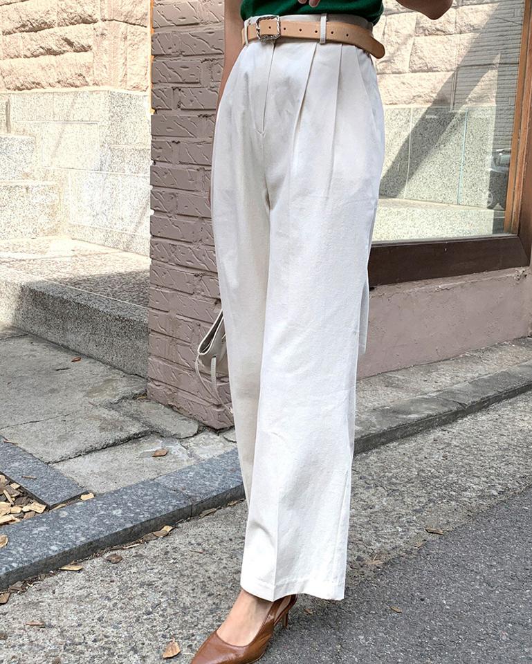 コットンワイドスラックス・全4色・t66887 レディース 【pt】韓国ファッション ボトムス ロング ロングパンツ スラックスパンツ スラックス コットン ワイド ストレート ツータック 無地 シンプル フェミニン カジュアル 春 秋