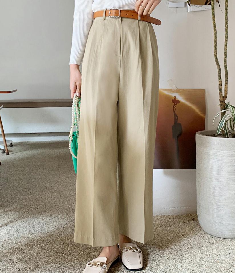 コットンワイドスラックス・全4色・t66887 レディース 【pt】韓国ファッション ボトムス ロング ロングパンツ スラックスパンツ スラックス コットン ワイド ストレート ツータック 無地 シンプル フェミニン カジュアル 春 秋