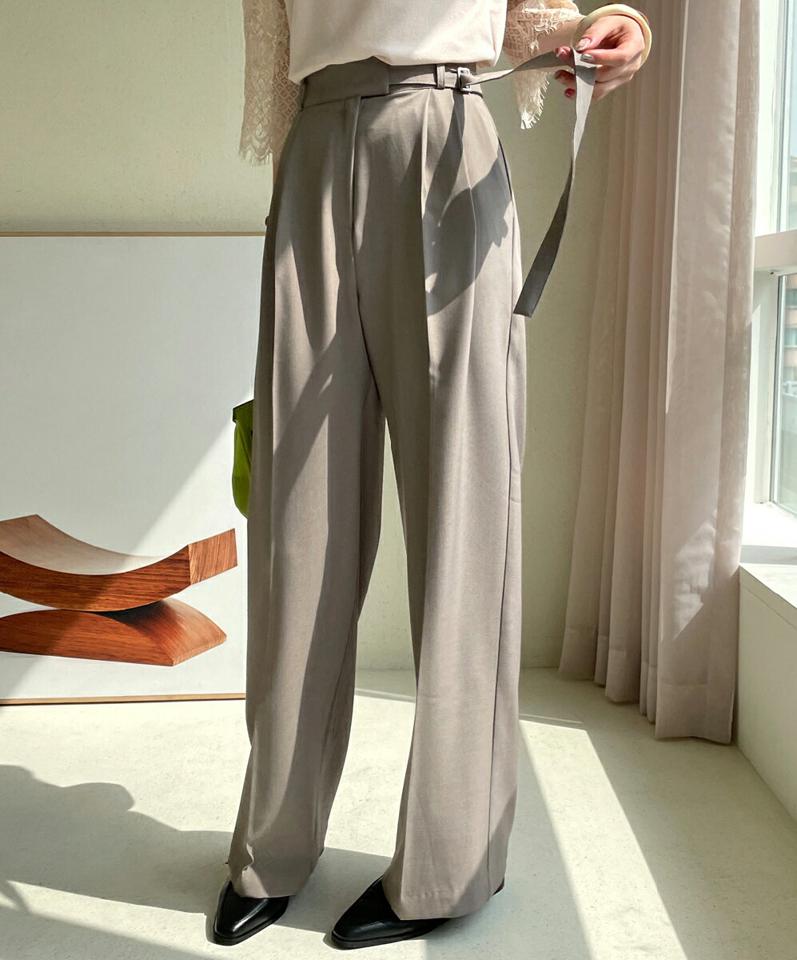 サイドベルトワイドスラックス・全5色・t71951 レディース 【pt】パンツ ロング 丈 スラックス 単色 無地 シンプル パステル ワイド オフィスカジュアル ベルト ユニーク フェミニン ラフ カジュアル 大人 ツータック 韓国ファッション ハイホリHIHOLLI