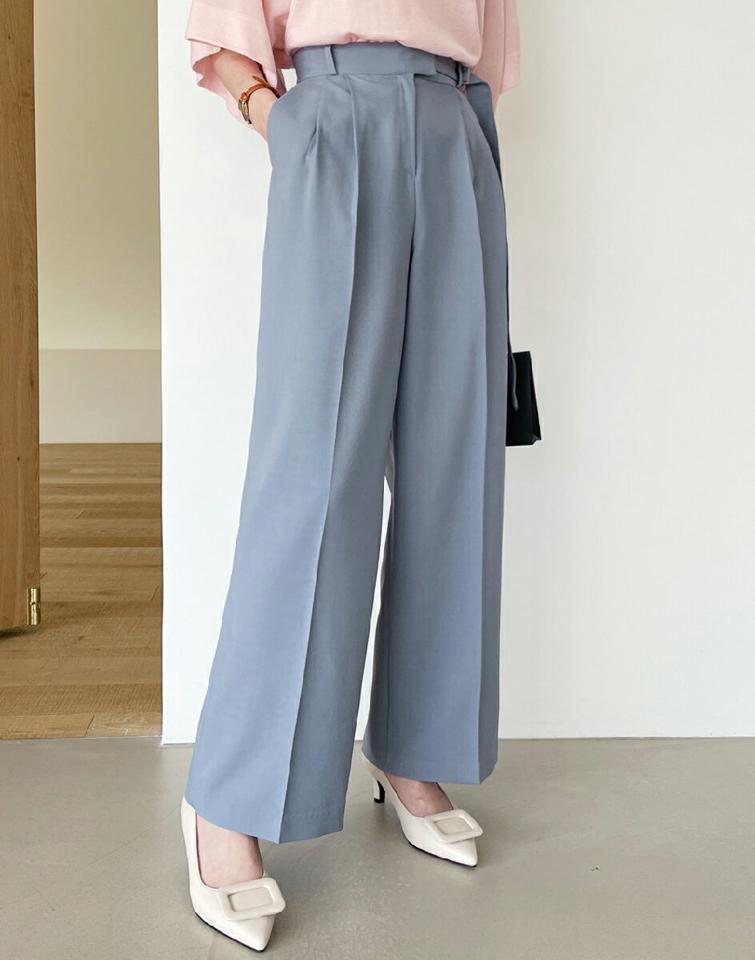サイドベルトワイドスラックス・全5色・t71951 レディース 【pt】パンツ ロング 丈 スラックス 単色 無地 シンプル パステル ワイド オフィスカジュアル ベルト ユニーク フェミニン ラフ カジュアル 大人 ツータック 韓国ファッション ハイホリHIHOLLI