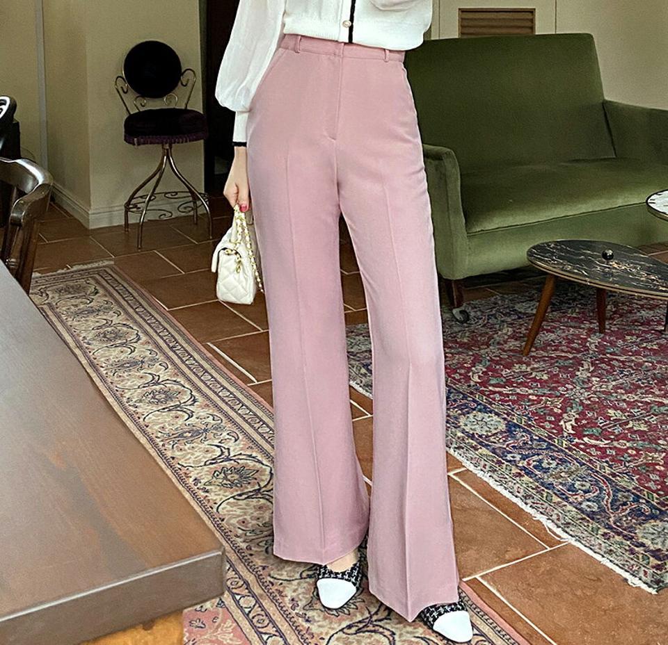 スリットフレアスラックス・全4色・t00539 レディース 【pt】韓国ファッション ボトムス ロング ロングパンツ スラックスパンツ スラックス スリット フレア ベルトループ ダーツ 無地 シンプル フェミニン 緑 カジュアル カラーパンツ 春 秋