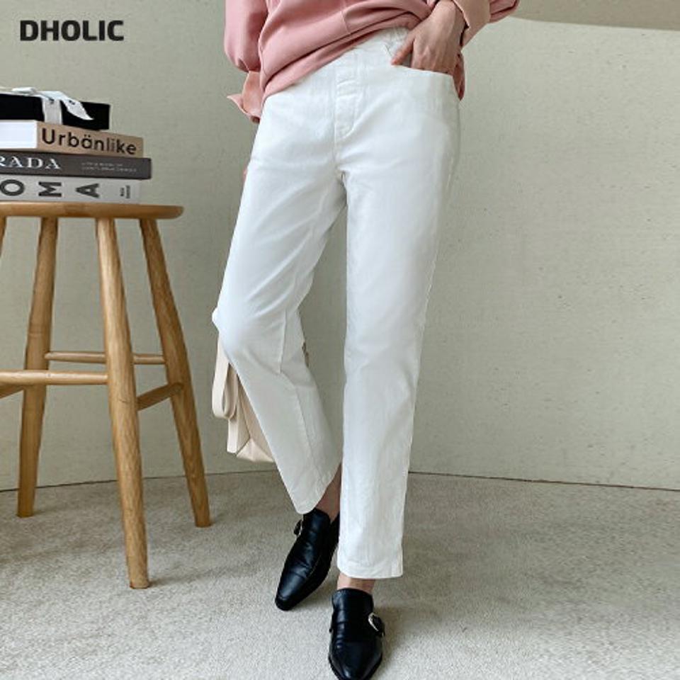 コットン混ウエストゴムパンツ・全3色・t71976 レディース 【pt】パンツ ロング 丈 無地 シンプル 単色 コットン 綿 ウエストゴム 楽ちん テーパード ダーツ カジュアル ホワイト クリーム 春 夏 秋 韓国ファッション ハイホリHIHOLLI