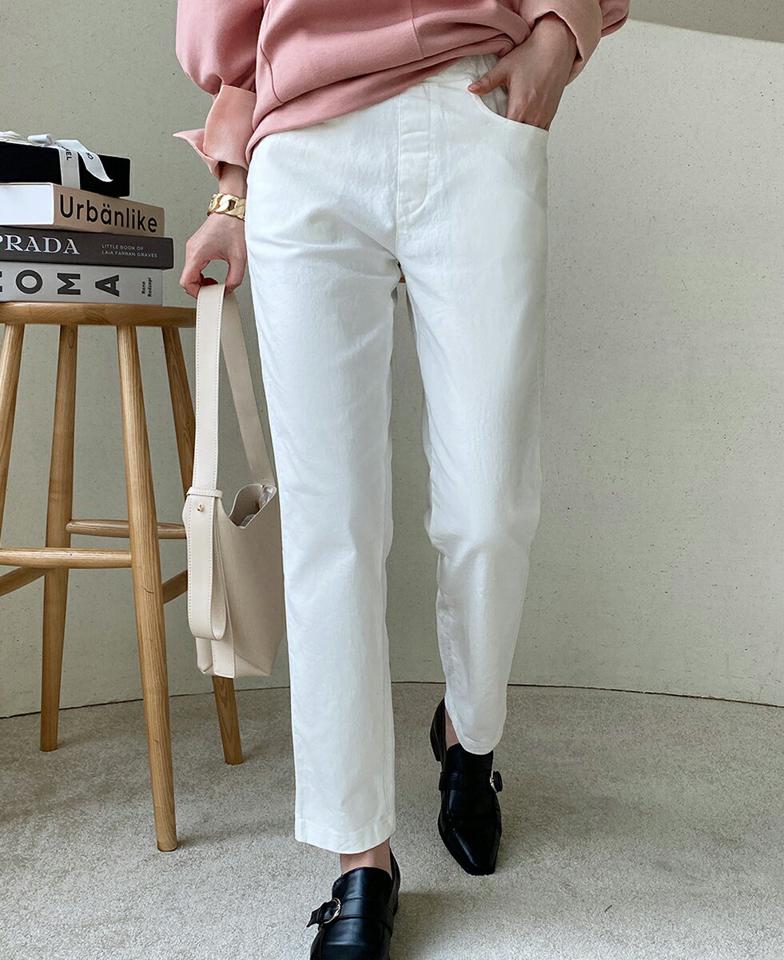 コットン混ウエストゴムパンツ・全3色・t71976 レディース 【pt】パンツ ロング 丈 無地 シンプル 単色 コットン 綿 ウエストゴム 楽ちん テーパード ダーツ カジュアル ホワイト クリーム 春 夏 秋 韓国ファッション ハイホリHIHOLLI