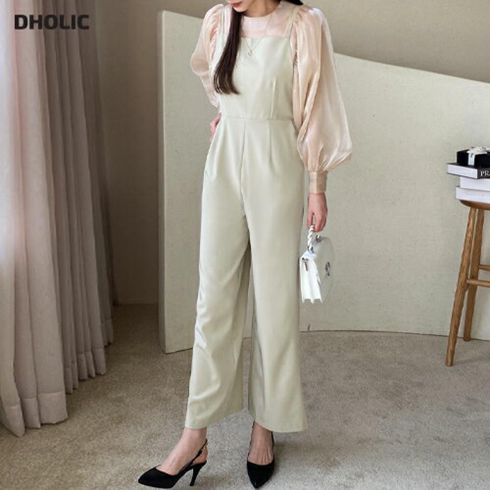 キャミワイドオールインワン・全2色・b71975 レディース 【pt】オールインワン パンツ ロング丈 キャミ 単色 無地 シンプル パステル ワイド スクエアネック 春 夏 秋 冬 スタイルアップ フェミニン カジュアル 韓国ファッション ハイホリHIHOLLI