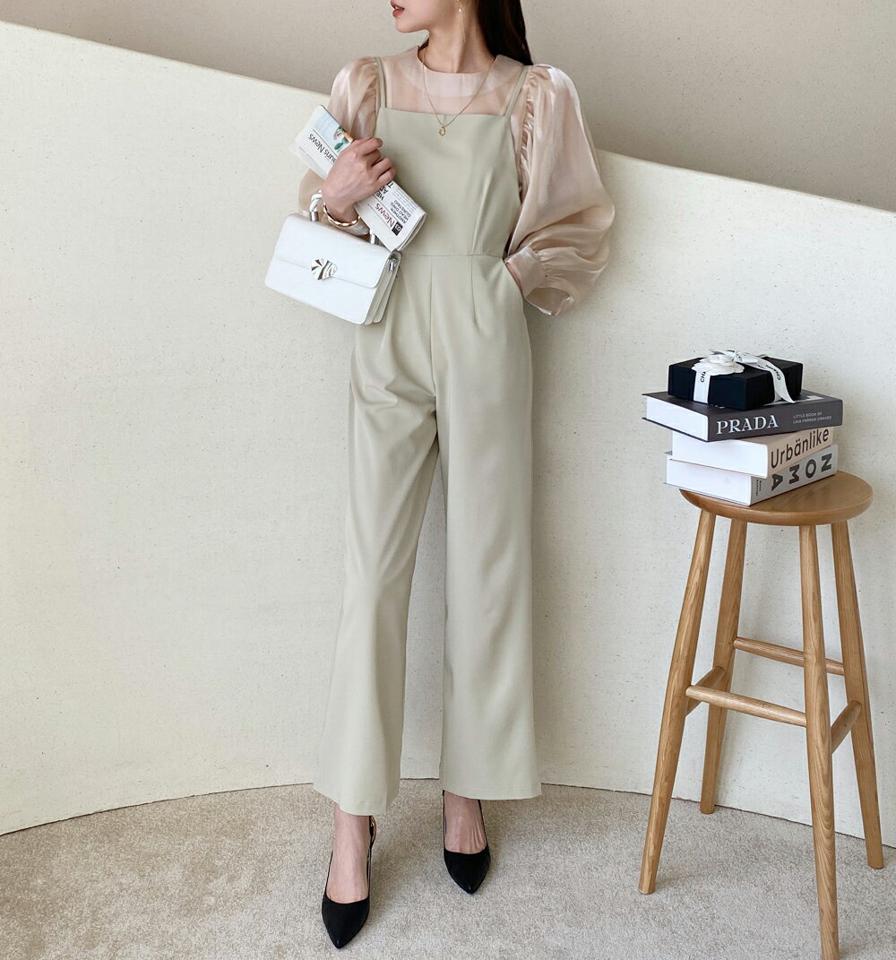 キャミワイドオールインワン・全2色・b71975 レディース 【pt】オールインワン パンツ ロング丈 キャミ 単色 無地 シンプル パステル ワイド スクエアネック 春 夏 秋 冬 スタイルアップ フェミニン カジュアル 韓国ファッション ハイホリHIHOLLI