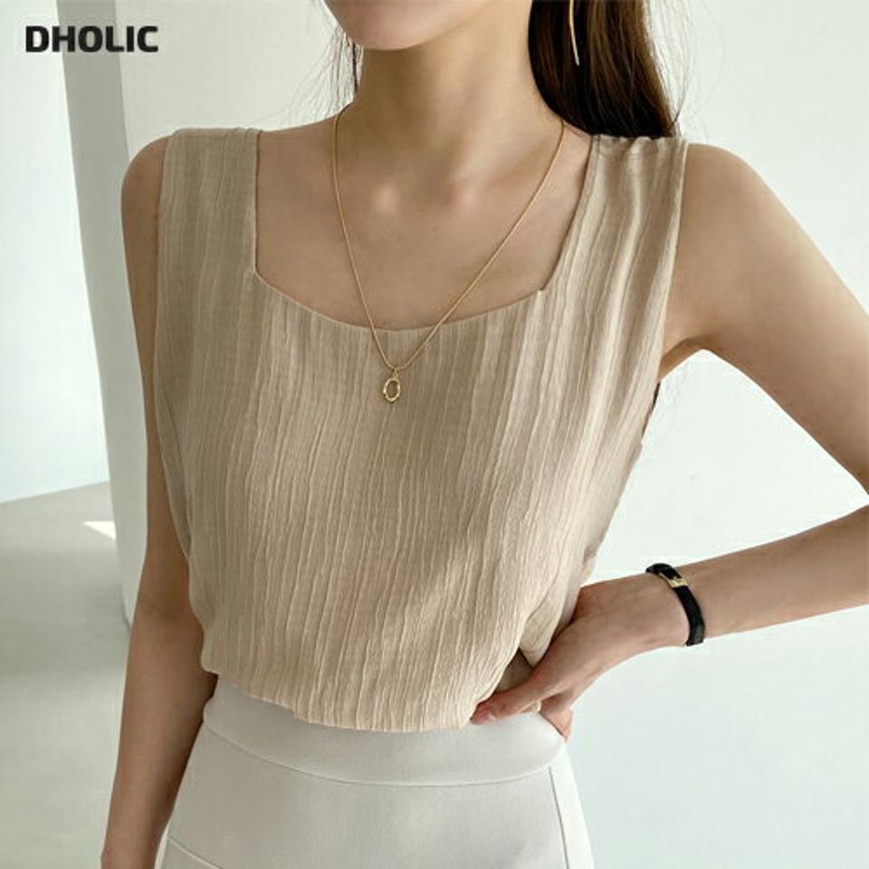 リンクルスクエアネックノースリーブ・全3色・t71973 レディース 【tops】トップス スリーブレス ノースリーブ 単色 リンクル 模様 パステル 鎖骨 デコルテ見せ 春 夏 カジュアル フェミニン 大人っぽ 韓国ファッション ハイホリHIHOLLI