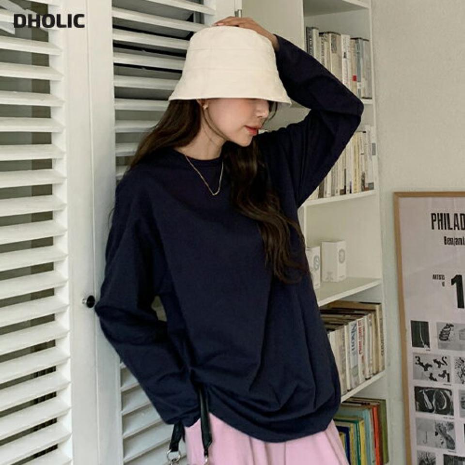 ボクシーロングTシャツ・全5色・e00176 レディース 【tops】韓国ファッション トップス Tシャツ 大人 長袖 ラウンドネック ボクシー ロング ロンT ドロップショルダー 無地 シンプル かわいい フェミニン カジュアル デイリー 春 秋