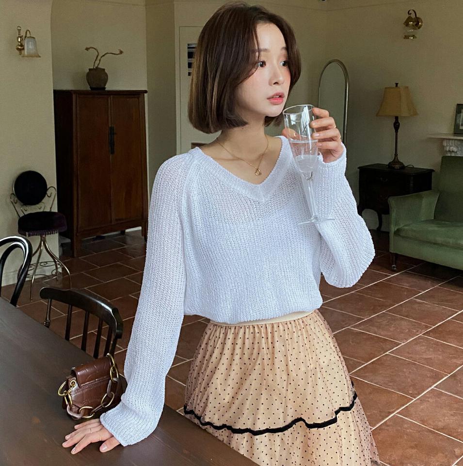 Vネックルーズフィットニット・全7色・t00514 レディース 【tops】韓国ファッション トップス ニット 大人 長袖 Vネック ルーズ スリット カラーニット 無地 ベーシック シンプル フェミニン カジュアル デイリー 春 秋