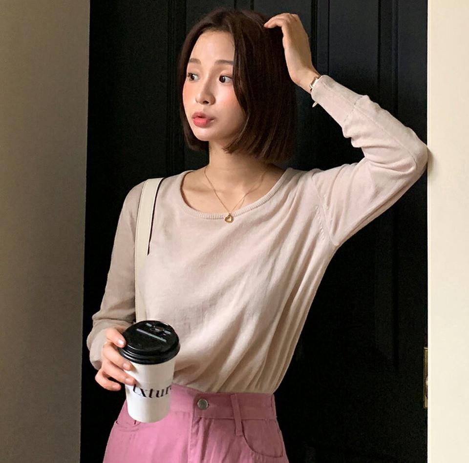 ラウンドネックニット・全5色・b00513 レディース 【tops】韓国ファッション トップス ニット 大人 長袖 ラウンドネック カラーニット 無地 ベーシック シンプル フェミニン カジュアル デイリー 春 秋 年上