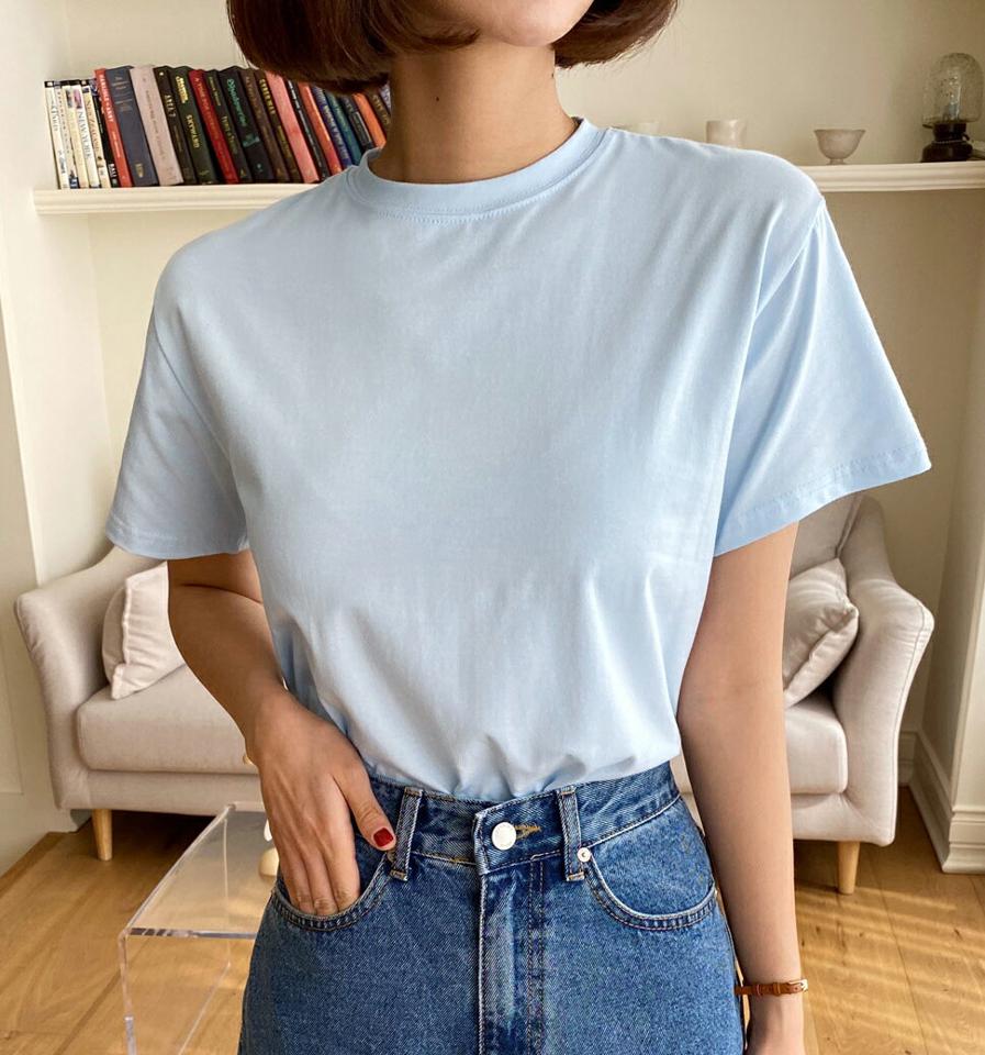 ラウンドネック半袖Tシャツ・全5色・t00317 レディース 【tops】韓国ファッション トップス Tシャツ 大人 半袖 ラウンドネック スタンダード モダール混 無地 ベーシック シンプル フェミニン カジュアル デイリー 夏 春 秋