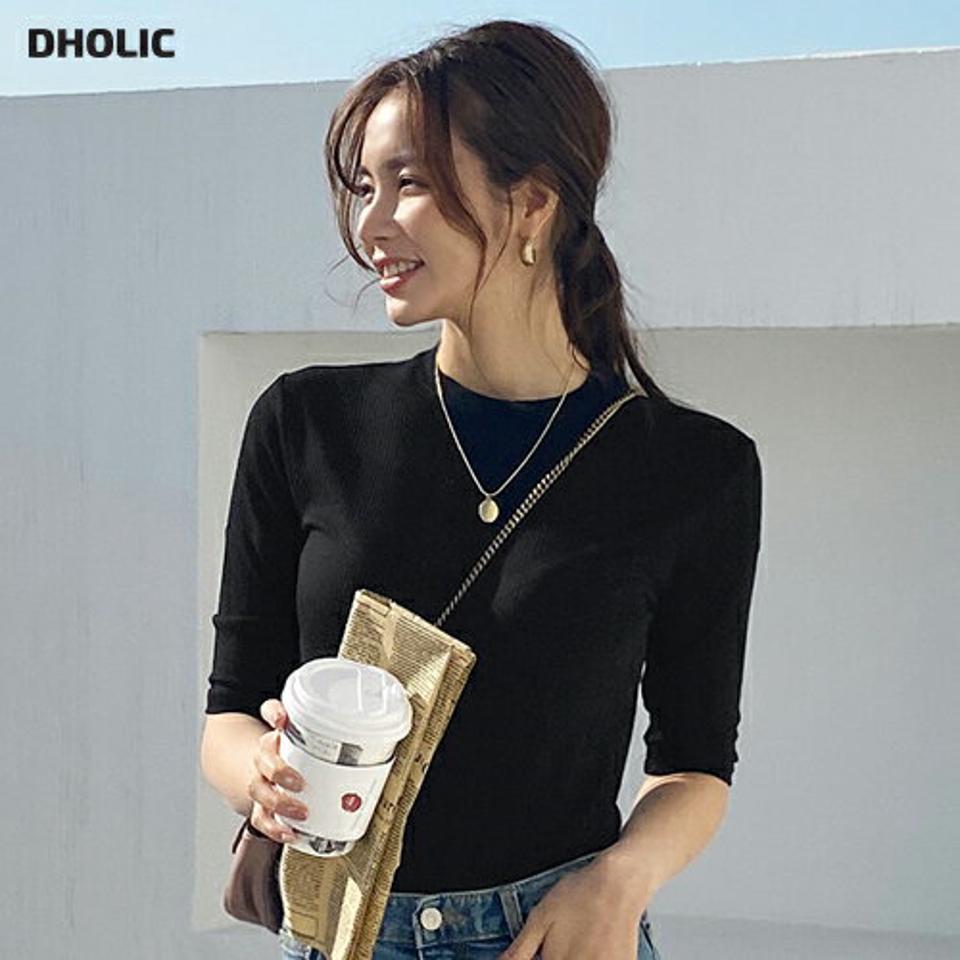 ≪人気商品再入荷≫ラウンドリブTシャツ・全4色・e71978 レディース 【tops】トップス 半袖 Tシャツ 単色 無地 シンプル リブ リブT 春 夏 スリム ベーシック 大人 上品 フェミニン パステル 爽やか カジュアル 韓国ファッション ハイホリHIHOLLI