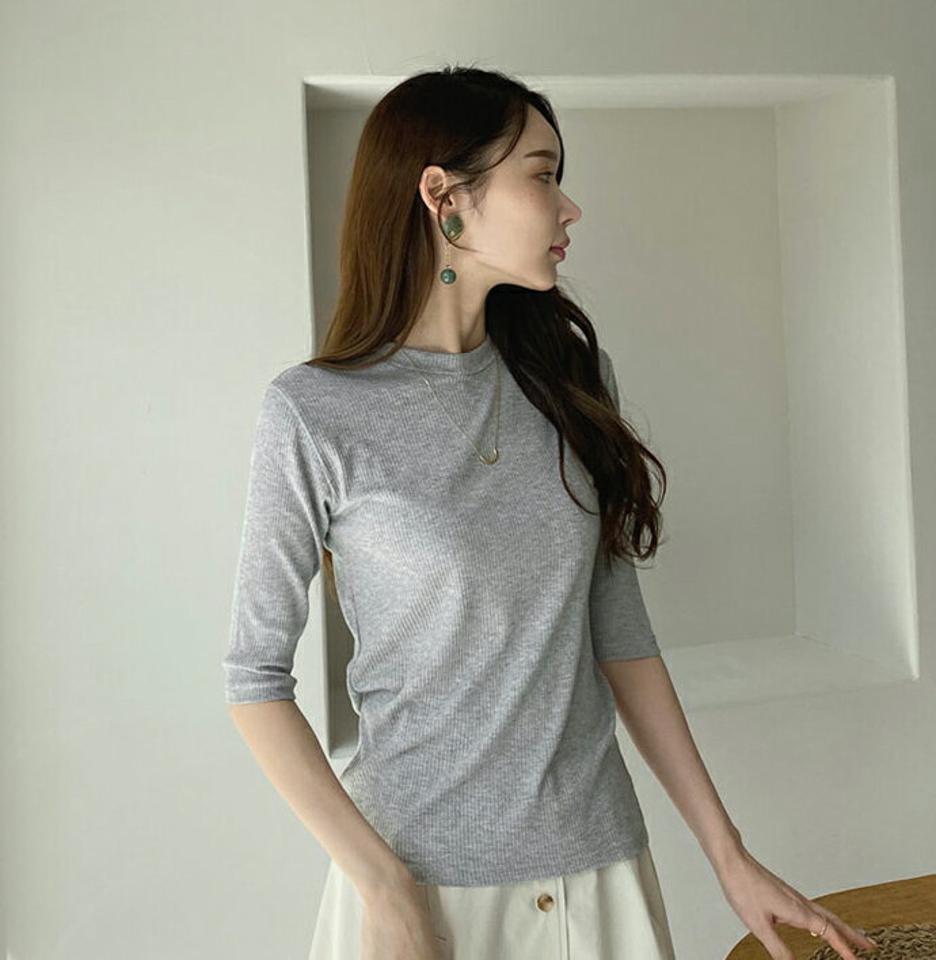 ≪人気商品再入荷≫ラウンドリブTシャツ・全4色・e71978 レディース 【tops】トップス 半袖 Tシャツ 単色 無地 シンプル リブ リブT 春 夏 スリム ベーシック 大人 上品 フェミニン パステル 爽やか カジュアル 韓国ファッション ハイホリHIHOLLI