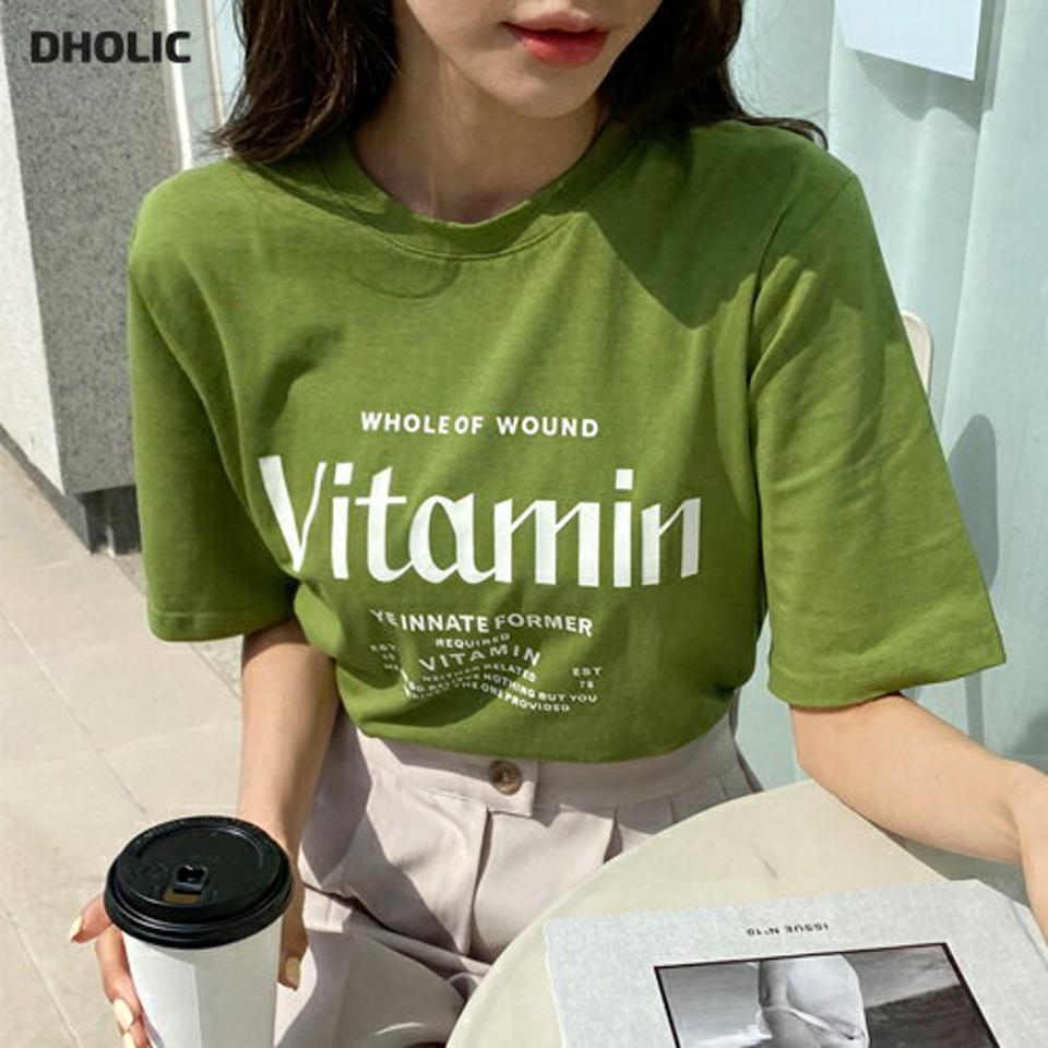 【20%OFF】Vitamin半袖Tシャツ・全5色・t66413 レディース 【tops】トップス 半袖 Tシャツ ロゴ ロゴT ラフ 楽ちん 春 夏 カジュアル シンプル かわいい 可愛い カラバリ ビビッド 綿 テンセル ウレタン 白 緑 青 赤 オレンジ 韓国ファッション GWセール