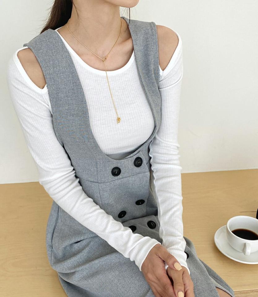 ショルダースリットリブTシャツ・全4色・t66414 レディース 【tops】トップス Tシャツ 単色 無地 シンプル リブ スリット 肩 肌見せ 春 秋 冬 セクシー スリム クロップド丈 大人っぽ かわいい 可愛い パステル ワンホン 韓国ファッション